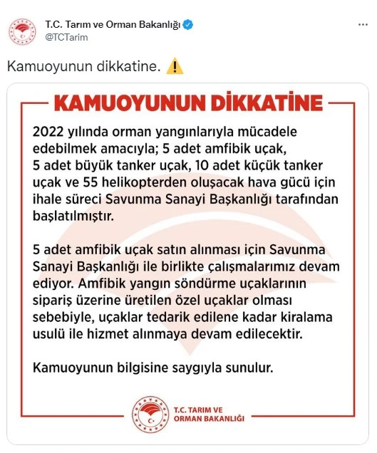 Orman Bakanlığı kendi filosunu kuracak: Uçak ihalesi başladı